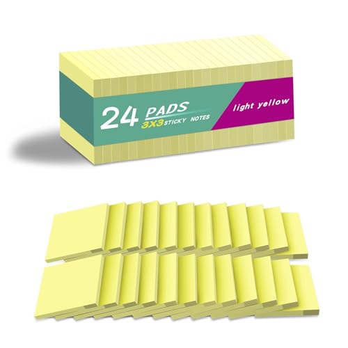 (24 Pads) Sticky Notes 3x3 in Yellow, Strong Adhesive, Clean Removal, Recyclable, Self-Stick Pads, Easy to Post for Home, Office, Notebook