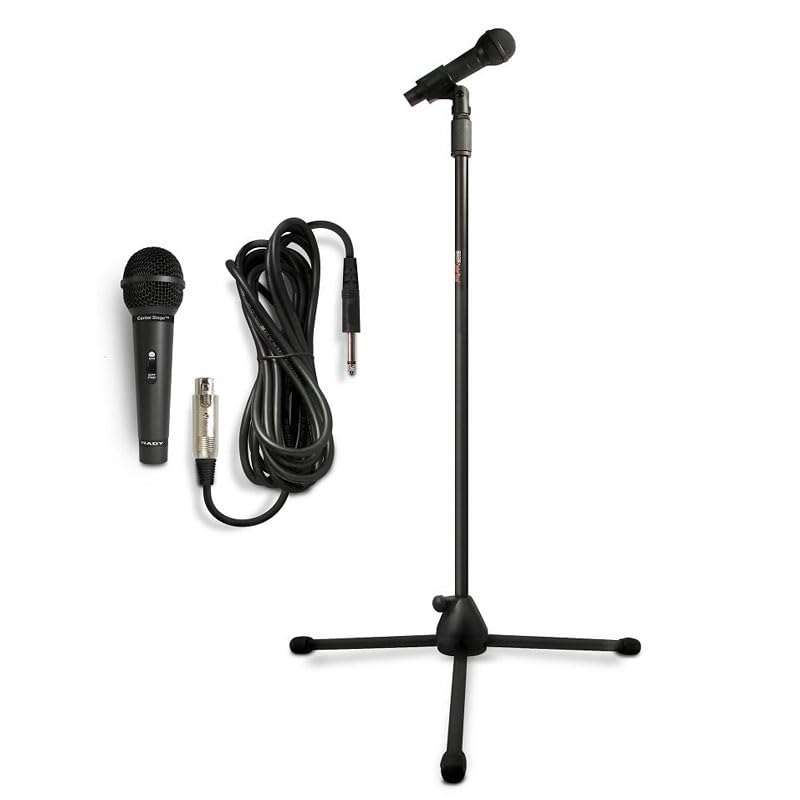 Nady MSC3 Microphone Stand Floor Mic Stand All-in-One Kit Includes Microphone, Metal Adjustable Tripod Stand, mic Clip, and a 15 ft Cable (XLR to ¼”