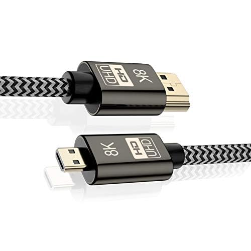Cablecc Micro HDMI to HDMI 2.1 Ultra-HD UHD 8K 60hz 4K 120hz Cable 48Gbs HDMI Cord for Camera Tablet 1M
