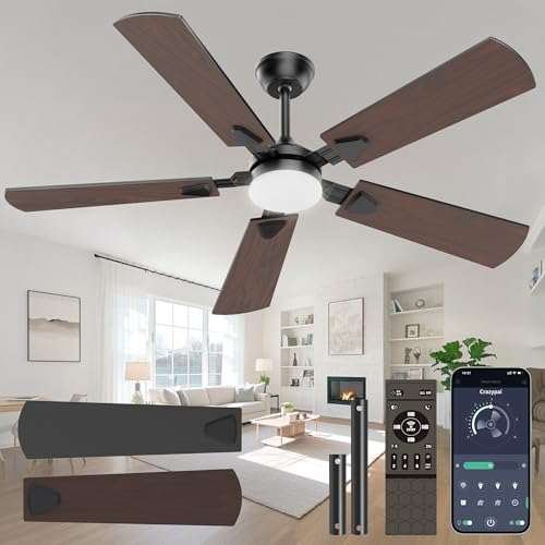 Crazypai Ceiling Fans with Lights, 52 Inch Modern Ceiling Fans with Lights and Remote Control, DC Reversible Motor, Noiseless, 3CCT, Ceiling Fan