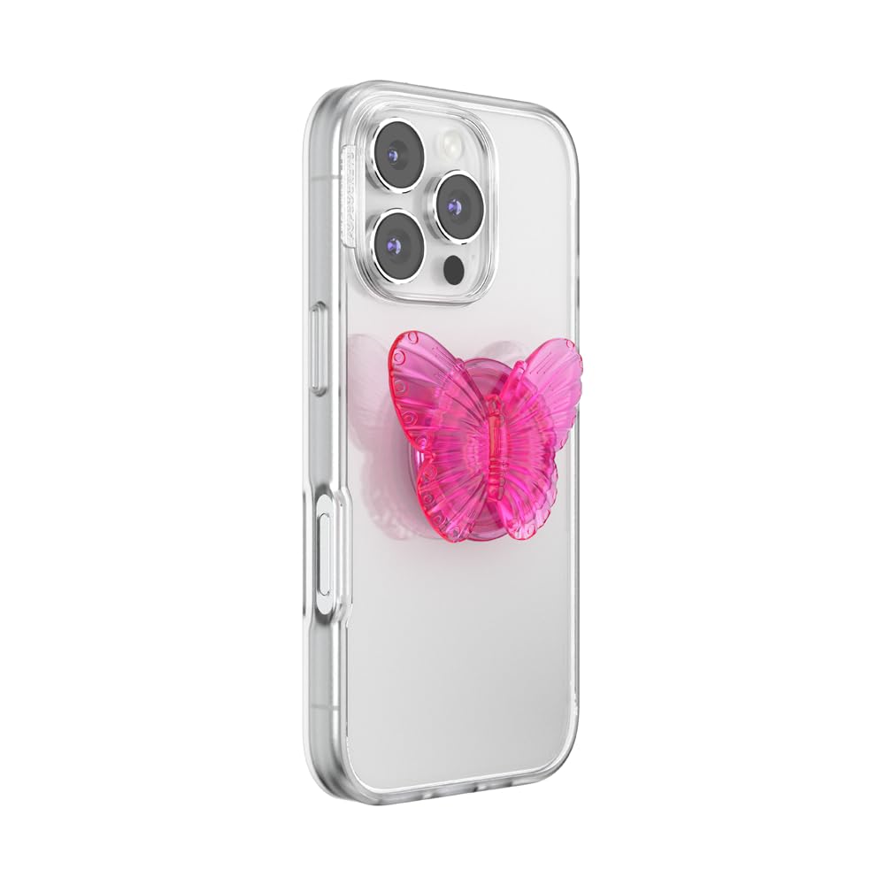 PopSockets Phone Grip with Expanding Kickstand, Adhesive Grip, Enamel - Molded Butterfly Magenta