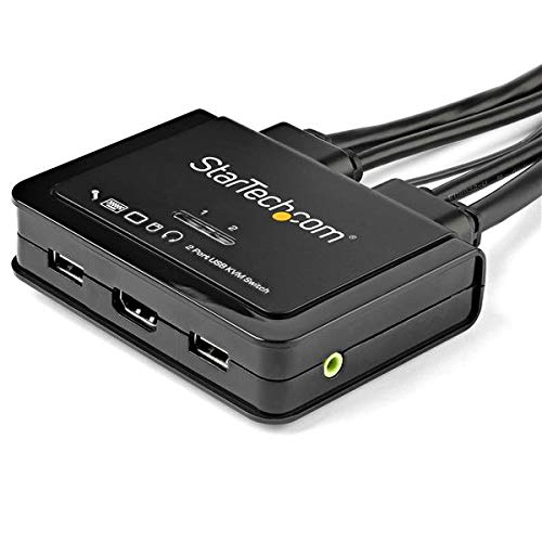 StarTech.com 2 Port HDMI KVM Switch - 4K 60Hz - Compact Dual Port UHD/Ultra HD USB Desktop KVM Switch w/Integrated 4ft Cables & Audio - Bus Powered &
