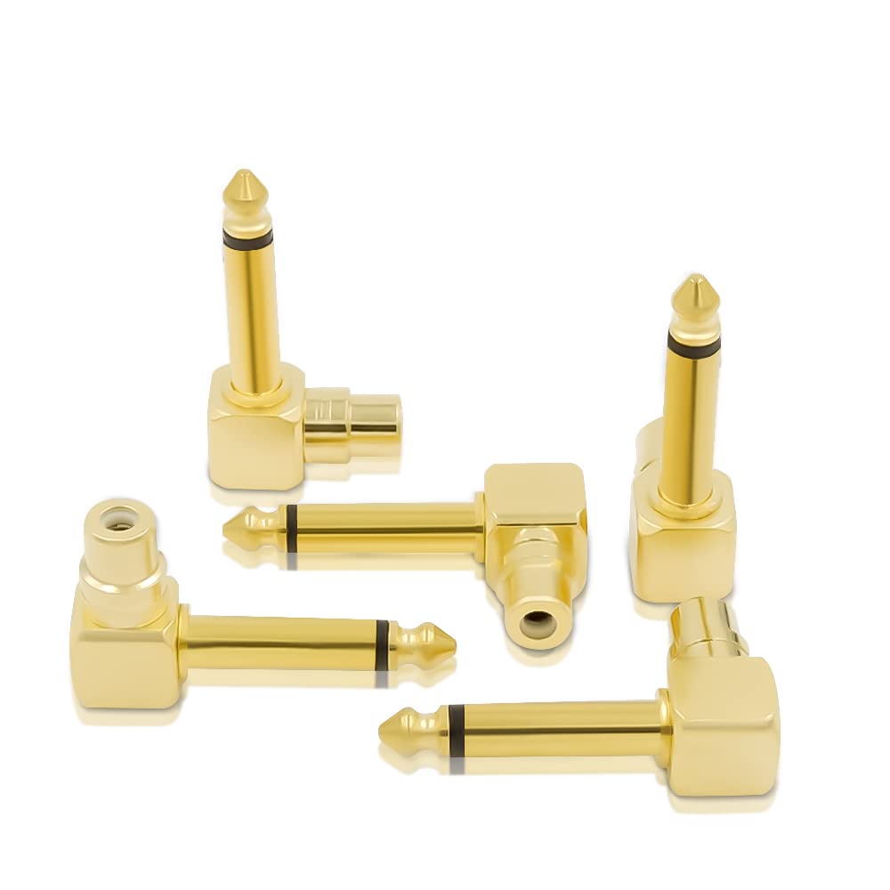 KUYIOHIFI RCA to 1/4" Audio Adapter, 90 Degree 6.35mm Mono Plug Male to RCA Female Connectors (6Pack)