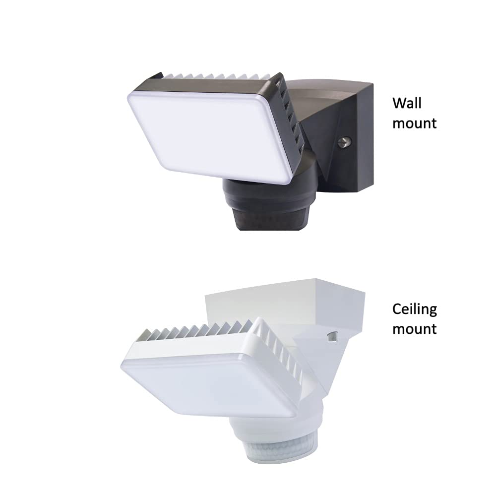 IQ America Motion Security Flood Light 1600 Lumen LED Outdoor Weatherproof Adjustable Sensor Detection Universal Wall Eave or Soffit Universal Mount