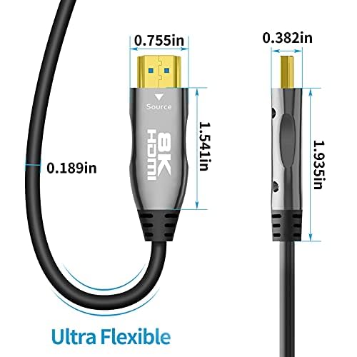 DELONG Fiber HDMI 2.1 Cable 100ft - 8K@60Hz, 4K@120Hz, 48Gbps, eARC Compatible With PS5, Xbox, RTX 3080 3090, Roku, 8K TV - Black