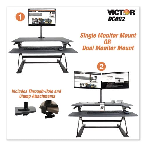 Monitor Mount with Single and Dual Monitor Arm Components, Attaches Using Grommet or Clamp Fixture, VESA Bracket, Black, Victor DC002