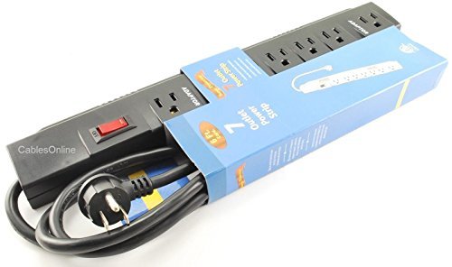 CablesOnline, Power Strip with 5 Horizontal + 2 Adapter Outlets w/6-foot Cable, SP-036