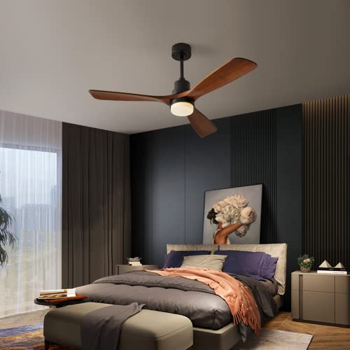 Chriari Modern Ceiling Fans with Lights, 3 Wood Fan Blades, 52" Black with Remote Control, Noiseless Reversible DC Motor for Bedroom/Living