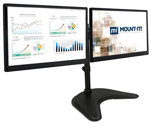 Mount-It! Free Standing Dual Monitor Stand | Double Monitor Desk Mount | Fits Two x 19 20 21 22 23 24 27 Inch Computer Screens | 2 Heavy Duty Height