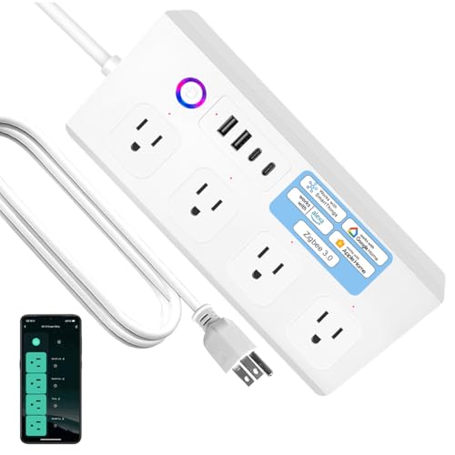 XENON Zigbee Smart Power Strip ,Surge Protector with 4 Individually Controlled AC Outlets and 4 USB Ports, Alexa and Google Home Compatible, 5ft