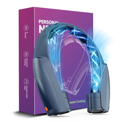 8000mAh Portable Neck Fan with 6 Powerful Speeds, 20H Runtime Cooling Fan