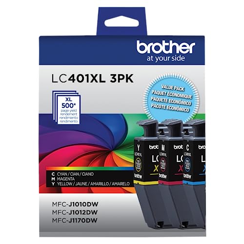 Brother Genuine LC401XL 3PK High Yield 3-Pack Color -Ink -Cartridges Includes 1- -Cartridge Each of Cyan, Magenta and Yellow -Ink.