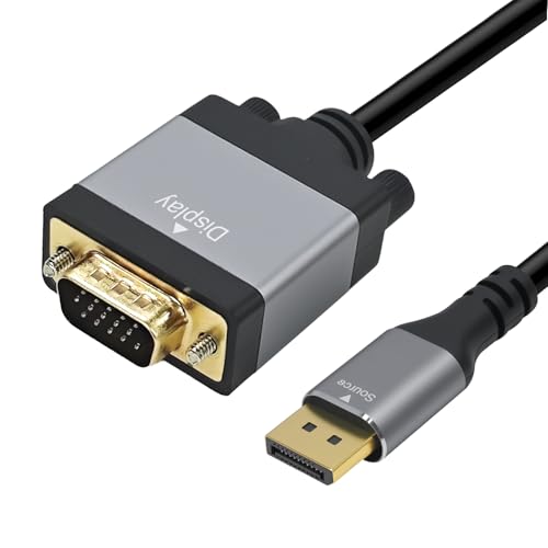 Cyberguys DisplayPort to VGA Cable 6ft, DP to VGA Cable w/ Secure Latch & Gold-Plated Connectors - Plug & Play Male-to-Male Display Port Adapter