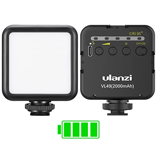 ULANZI VL49 2000mAh LED Video Light w 3 Cold Shoe, Rechargeable Soft Light Panel, Portable Photography Lighting for DJI OSMO Sony DSLR Canon Camera