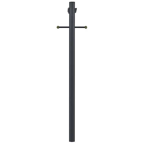Design House Outdoor Lamp Post with Dusk-to-Dawn Sensor and Built-in Outlet, Black Steel Light Pole with Cross Arm for Post Top Lanterns, Direct