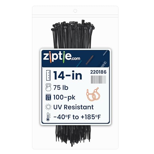 ZipTie.com 14-Inch Black Nylon Multi-Purpose Zip Ties - 75-lb Tensile Strength Cord Management - UL 21S Listed Tie Wraps - UV Resistant, Indoor
