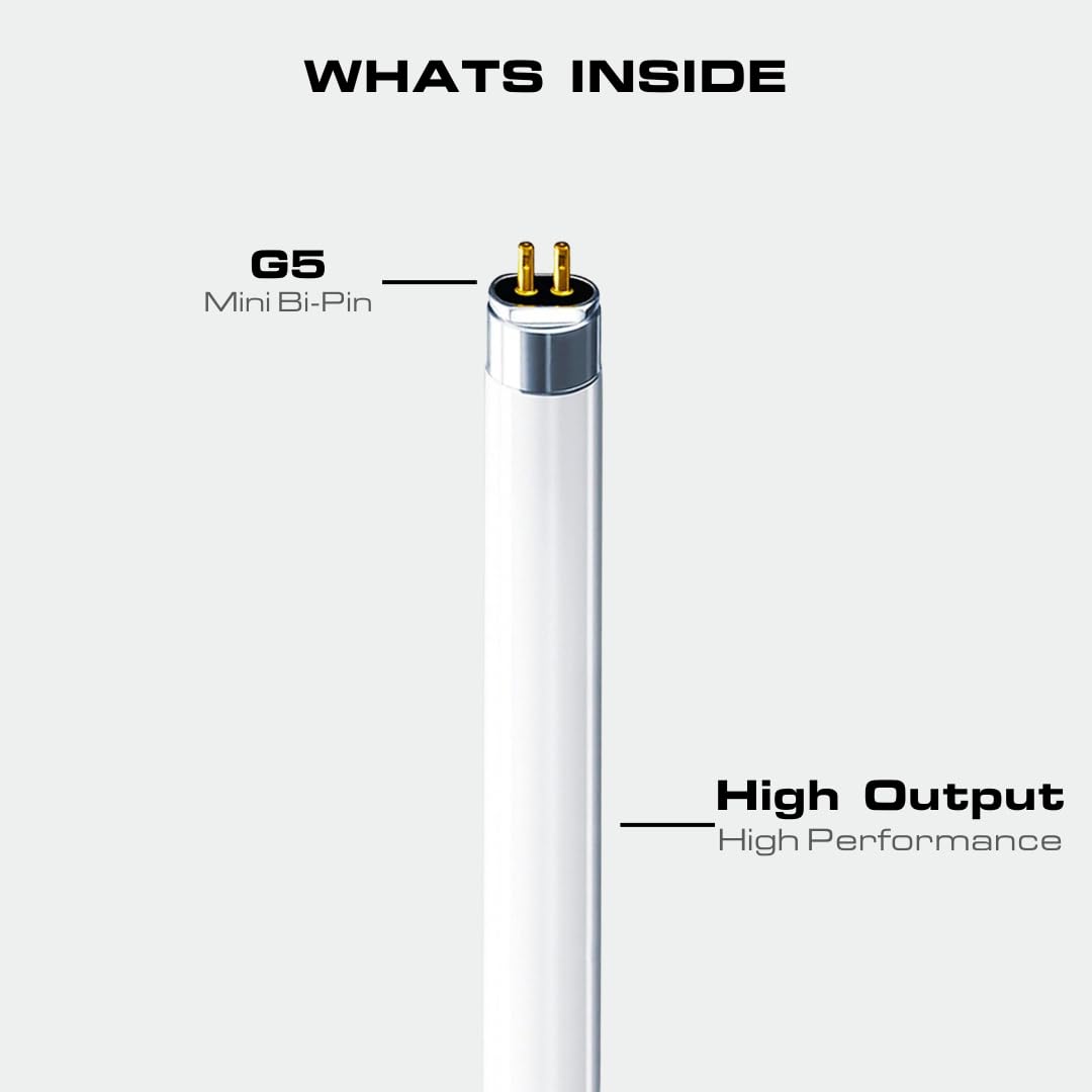 Four-Bros Lighting F54T5/865/HO Fluorescent Tube Light - 54W High Output, T5 Slim Design, G5 Mini Bi-Pin Base, 6500K Daylight, 5000 Lumens, 85+ CRI