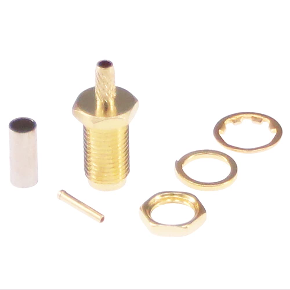 RFaha 15sets SMA Female Bulkhead Crimp Connector Gold-Plated Straight for RG316 RG174 Cable(F54-15)