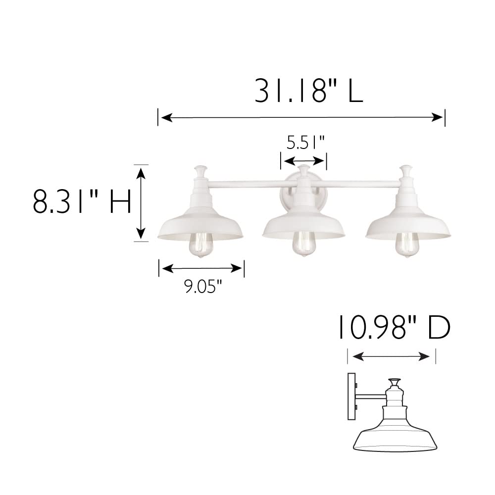 Design House 579656 Kimball Industrial Farmhouse 3-Light Indoor Bathroom Vanity Light with Metal Shades for Over the Mirror, Antique White