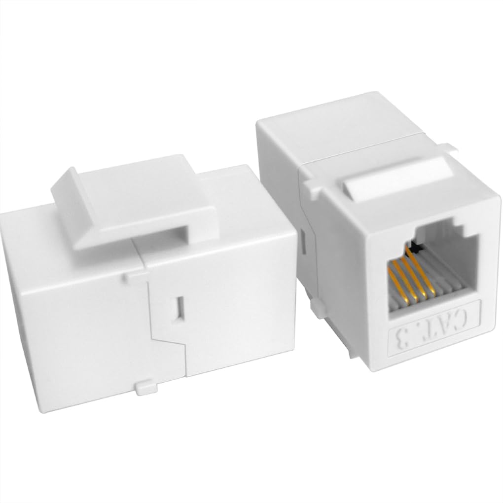 NECABLES 5Pack CAT3 Telephone Keystone Jack Phone Keystone Coupler RJ11 6P4C Female to Female White
