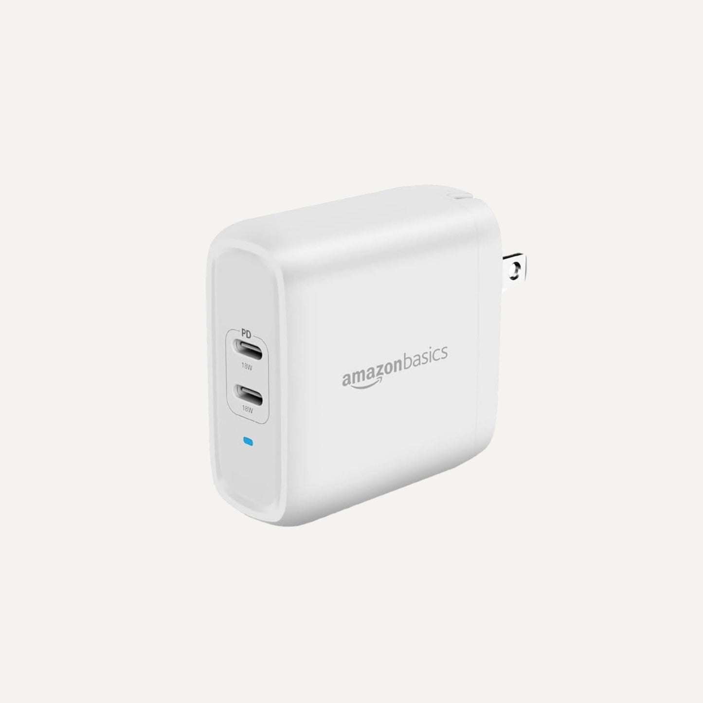 Amazon Basics 36W Dual Port USB-C Wall Charger with Power Delivery, Foldable Plug, for Tablets and Phones, Apple Watch, White, 2.34 x 1.09 x 2.21 in
