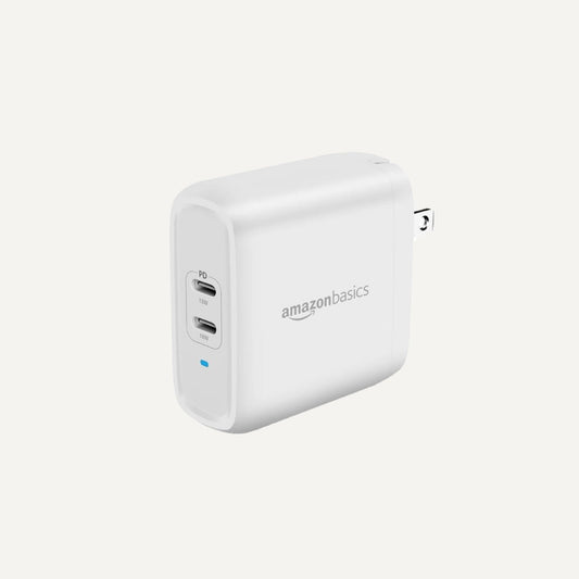Amazon Basics 36W Dual Port USB-C Wall Charger with Power Delivery, Foldable Plug, for Tablets and Phones, Apple Watch, White, 2.34 x 1.09 x 2.21 in