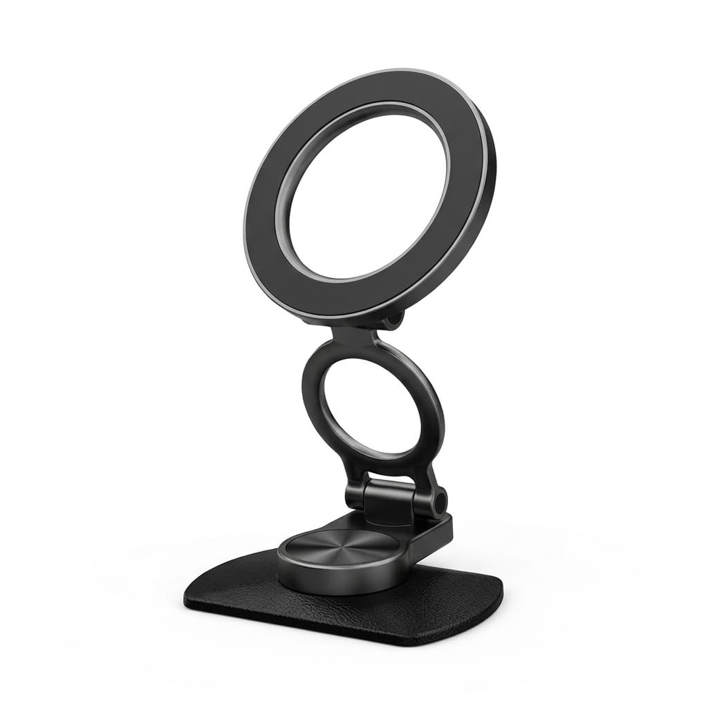 bqoeesok Car Phone Holder for MagSafe, N52 Strong Magnetic 3M Adhesive Dashboard Mount, 57mm Ultra-Thin Foldable (0.75"), 360° Swivel + 75°~210° Tilt