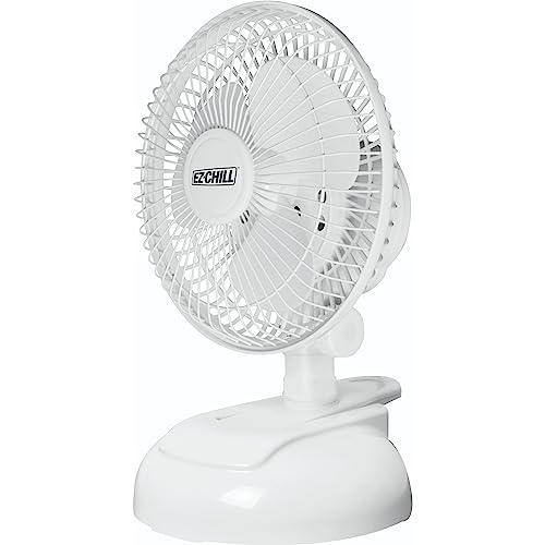 EZ-CHILL Personal Clip or Desk Fan with Removable Base, Portable Mini Bedroom Fan, 6 inch, 2 Speed, Strong Clamp, Firm Grip, Airflow 6.53 ft/sec