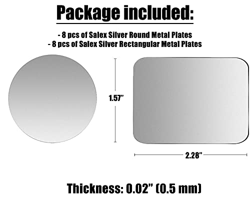 Replacement Metal Plates Set 16 Pack for Magnetic Car Phone Holders, Wall, Air Vent Mounts, Cases, Magnets. Kit of 8 Silver Round and 8 Rectangular