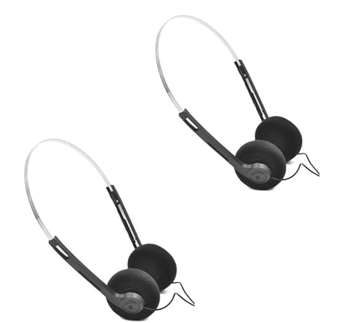 2 Pcs Retro On Ear Headphones, Wired Stereo Headphones, Lightweight Portable Headphone with Adjustable Headband, Cassette Player, Over-Ear (Black)
