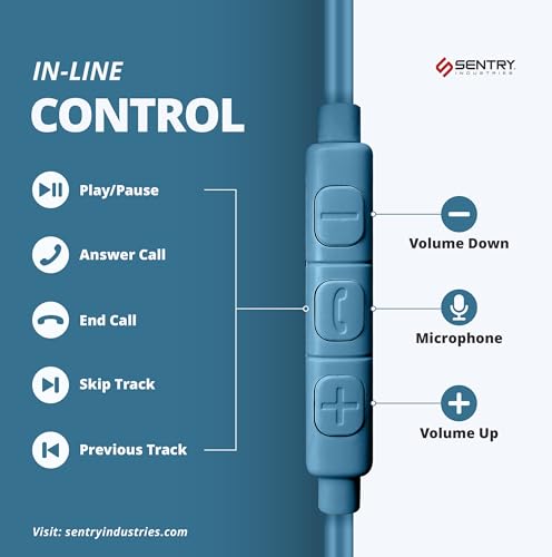 SENTRY OSE450 Blue Headphones in-Ear Earbuds with Wired USB-C Connection, Inline Volume Controller & Microphone, Noise Isolation