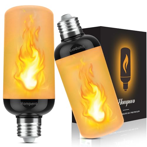 Hompavo Gen2 LED Flame Light Bulbs, Like Real Fire 4-Mode Flickering Light Bulbs with Upside Down Effect, E26 Flame Bulb for Halloween Christmas Party