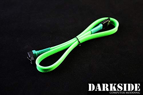 Darkside 45cm (18") SATA 3.0 180° to 90° Data Cable with Latch - Green UV (DS-0083)