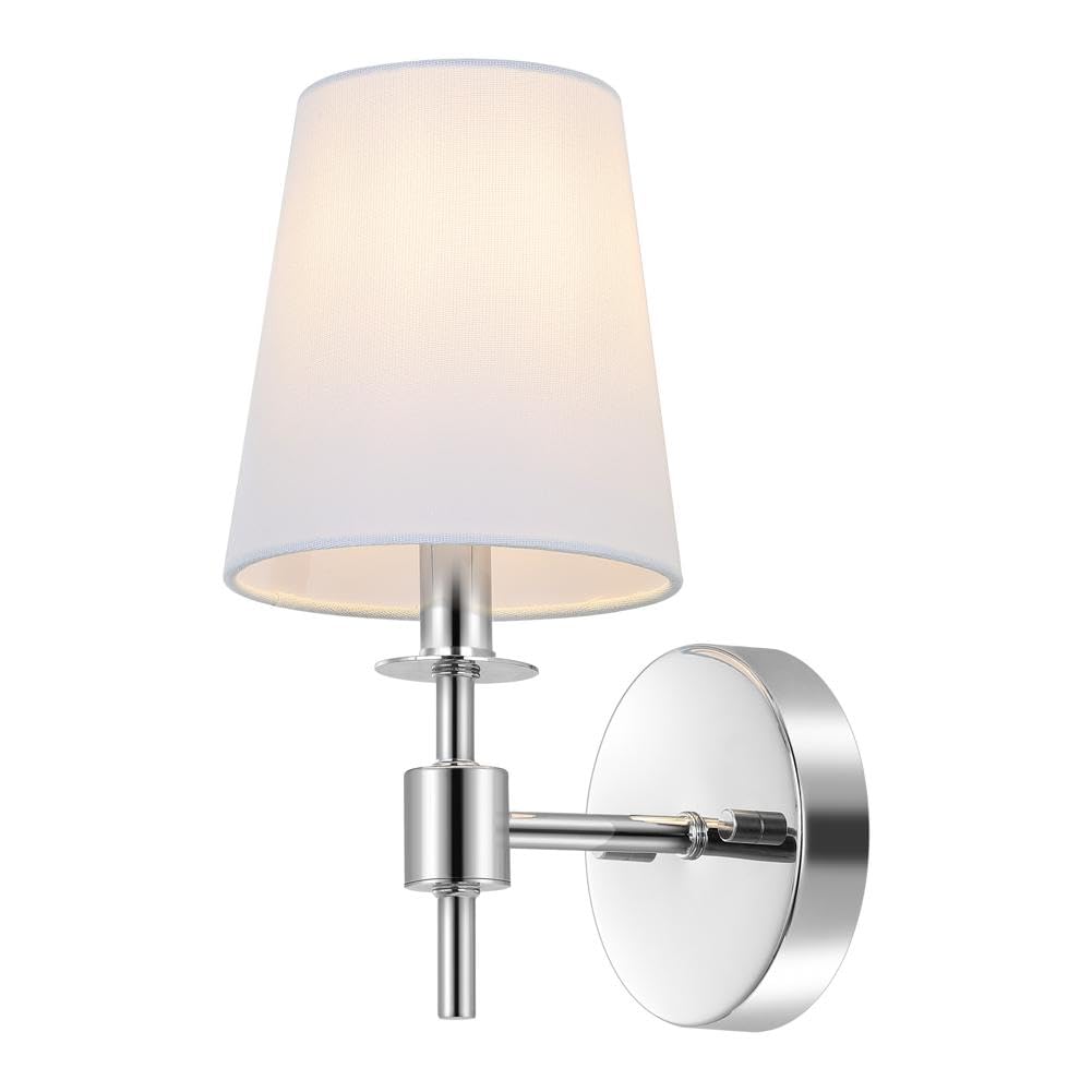 SAFAVIEH Lighting - Dalany 11-Inch Wall Sconce Set of 2 - Chrome - Fabric Shade - Modern Compact Design - Ideal for Vanity, Hallway, Bedroom, Bathroom