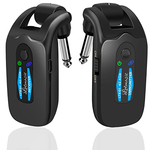 2.4GHZ Wireless Guitar System, Rechargeable Digital Wireless Guitar Transmitter Receiver with 4 Channels and Over 10 Hours Long Battery Endurance for
