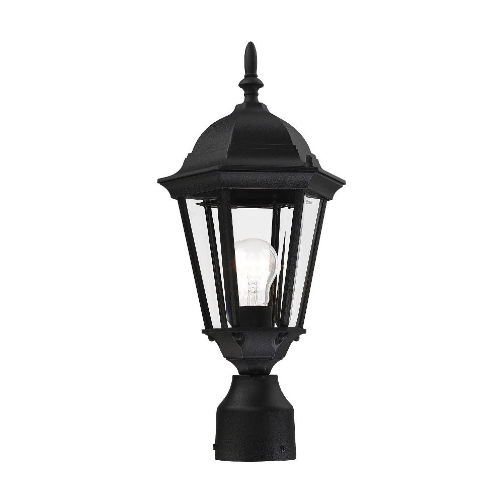 Livex Lighting 7558-14 Outdoor Post Top Light with Clear Beveled Glass Shades, 18" x 8", Black