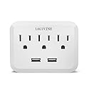 USB Wall Power Strip, 3 Outlet Extender with 2 USB Ports Outlet Adapter, Multi Plug Outlet Splitter for Travel, Home Office Accessories (White)