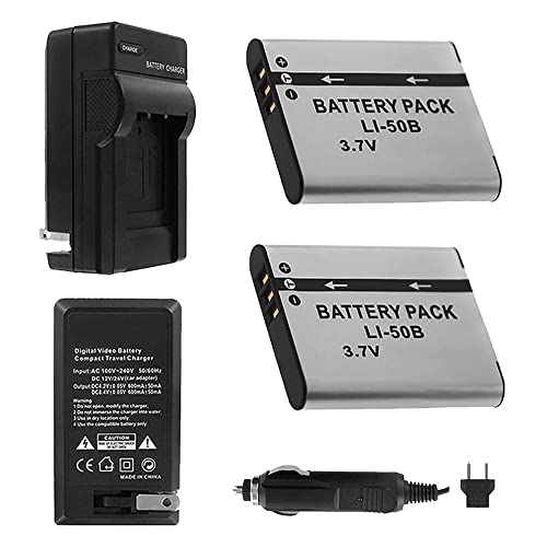 LI-50B Battery 2-Pack Bundle with Rapid Travel Charger for Select Olympus Cameras Including Stylus Tough 6000, Stylus Tough 6020, Stylus Tough 8000