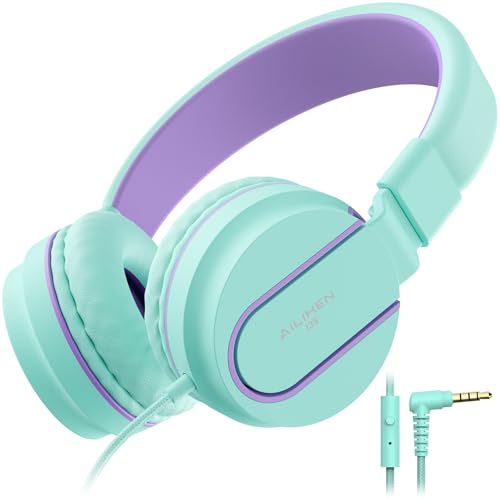 Kids Headphones, AILIHEN I35 On-Ear Headphones for School, 93dB HD Mic Stereo Headphone for Kid Girls Children, Foldable Wired 3.5mm for Chromebook…