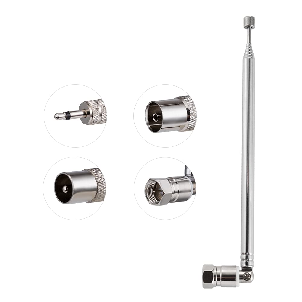 POBADY FM Telescopic Radio Antenna Kit 75 Ohm F Type Male Connector,DAB Radio Antenna with 7 Sections 75.5CM/29.7IN for TV AM FM Radio Stereo Receiver