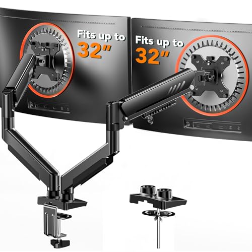 ErGear Dual Monitor Arm, Full Adjustable Monitor Mount for 13-32? Screens, Fast Install Computer Monitor Stand with Tool-Free VESA Mount, Max Load