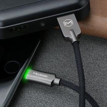mcdodo Smart LED 4FT/1.2M Auto Disconnect Nylon Braided Sync Charge USB Data Cable Compatible Phone 14/13 Pro Max/12/11/XS Max/XS/8/7/7, 6/6, 6s/6s…