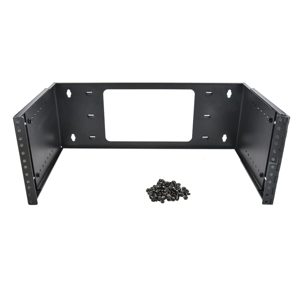 Beszin 4U Hinged Extendable Wall Mount Bracket, Max 13.5" Depth, Collapsible Network Equipment Rack Black (4U)