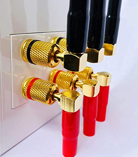 Goaycer 4mm Banana Plugs Right Angle 6 Pairs, 24k Gold Plated 90 Degree Speaker Connector (12Pcs)