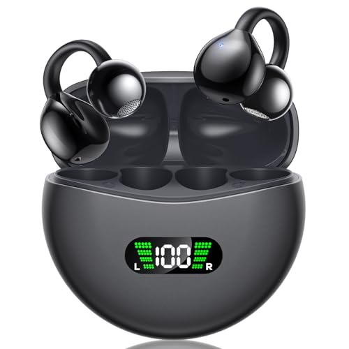 ABCDONG Wireless Earbuds Open Ear Clip On Headphones with LED Digital Display Charging Case Touch Control Bluetooth 5.4 Air Conduction Sport…