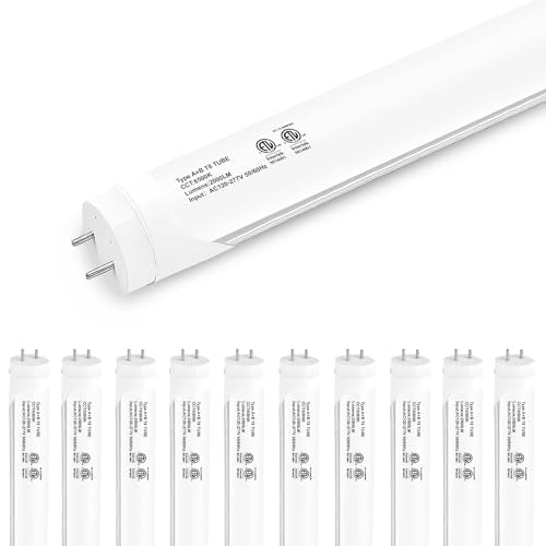 Madewell Living 10-Pack T8 LED Tube Lights 4ft, 48 Inch Fluorescent Replacement Bulbs 2000 Lumens, 6500K Daylight White Light, Hybrid Type A+B