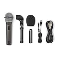 SAMSON Technologies Q2U USB/XLR Dynamic Microphone Recording and Podcasting Pack (Includes Mic Clip, Desktop Stand, Windscreen and Cables), Silver