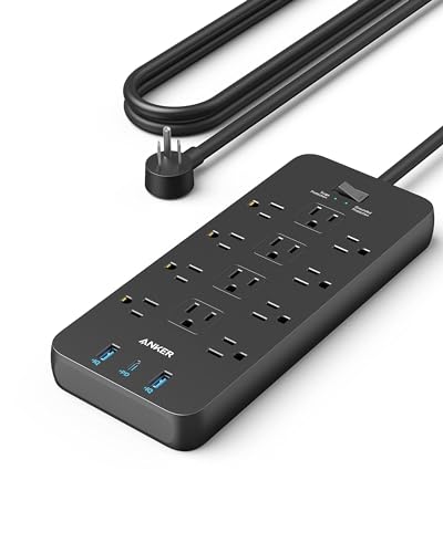 Anker Power Strip with 2100J Surge Protector, Outlet Extender, 5ft Extension Cord with Multiple Outlets, 12 AC, 2 USB A,1 USB C Port for 20W, Home