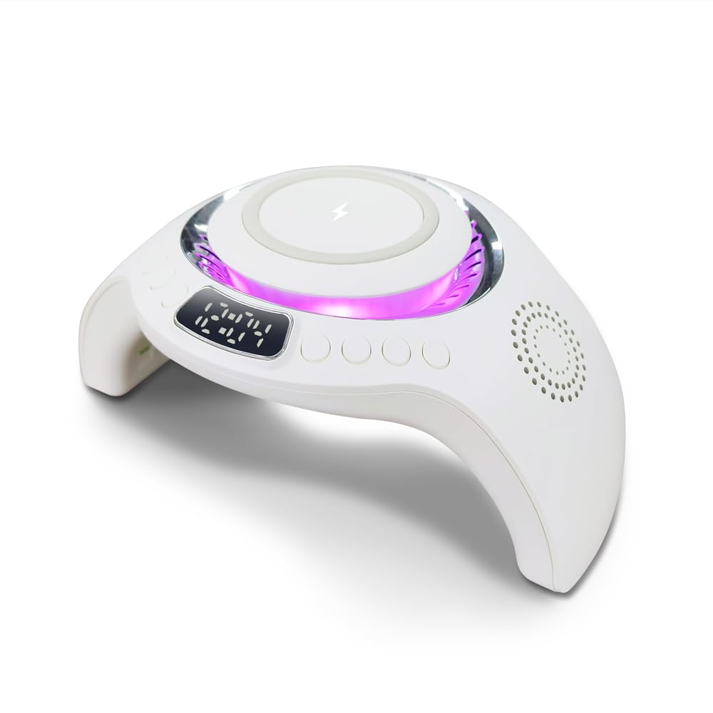 5 in 1 mutifunction Mobile Wireless Charger with Bluetooth Speaker, UV Nail Lights, Clock Alarm,Night Light