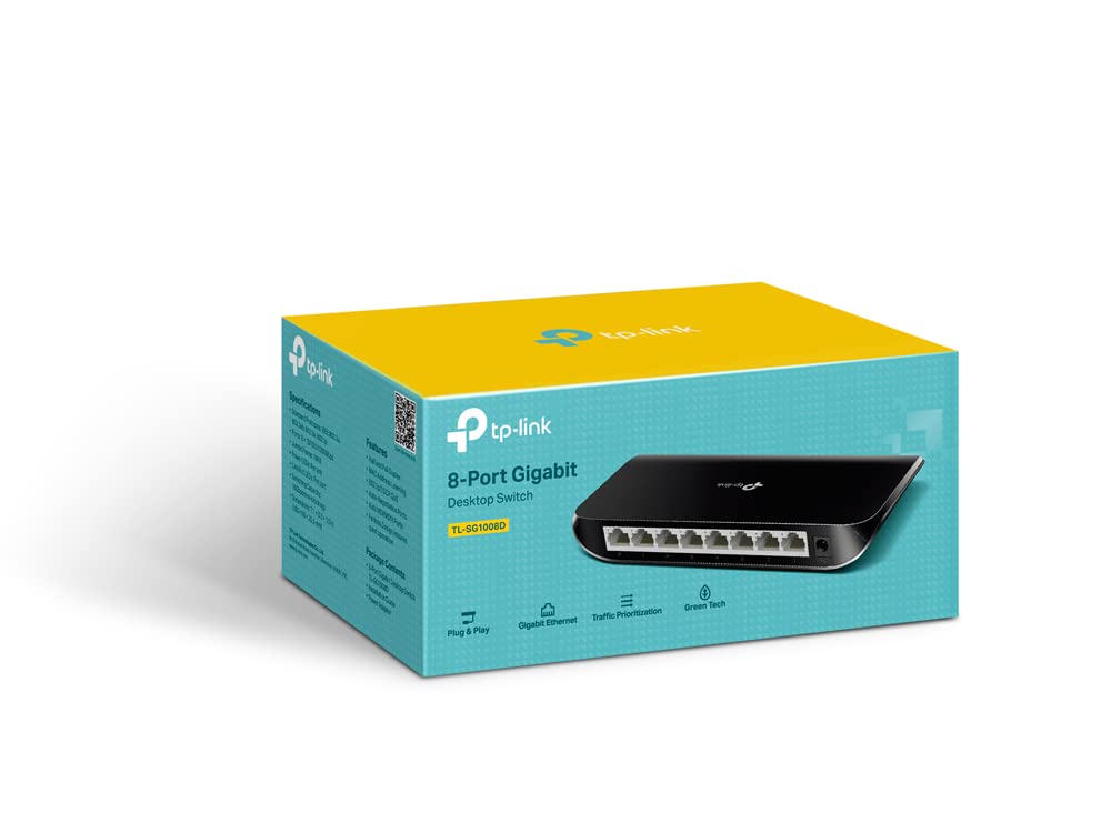 TP-Link 8 Port Gigabit Ethernet Network Switch | Plug and Play | Desktop or Wall-Mount | Plastic Case Ethernet Splitter | Fanless | Traffic